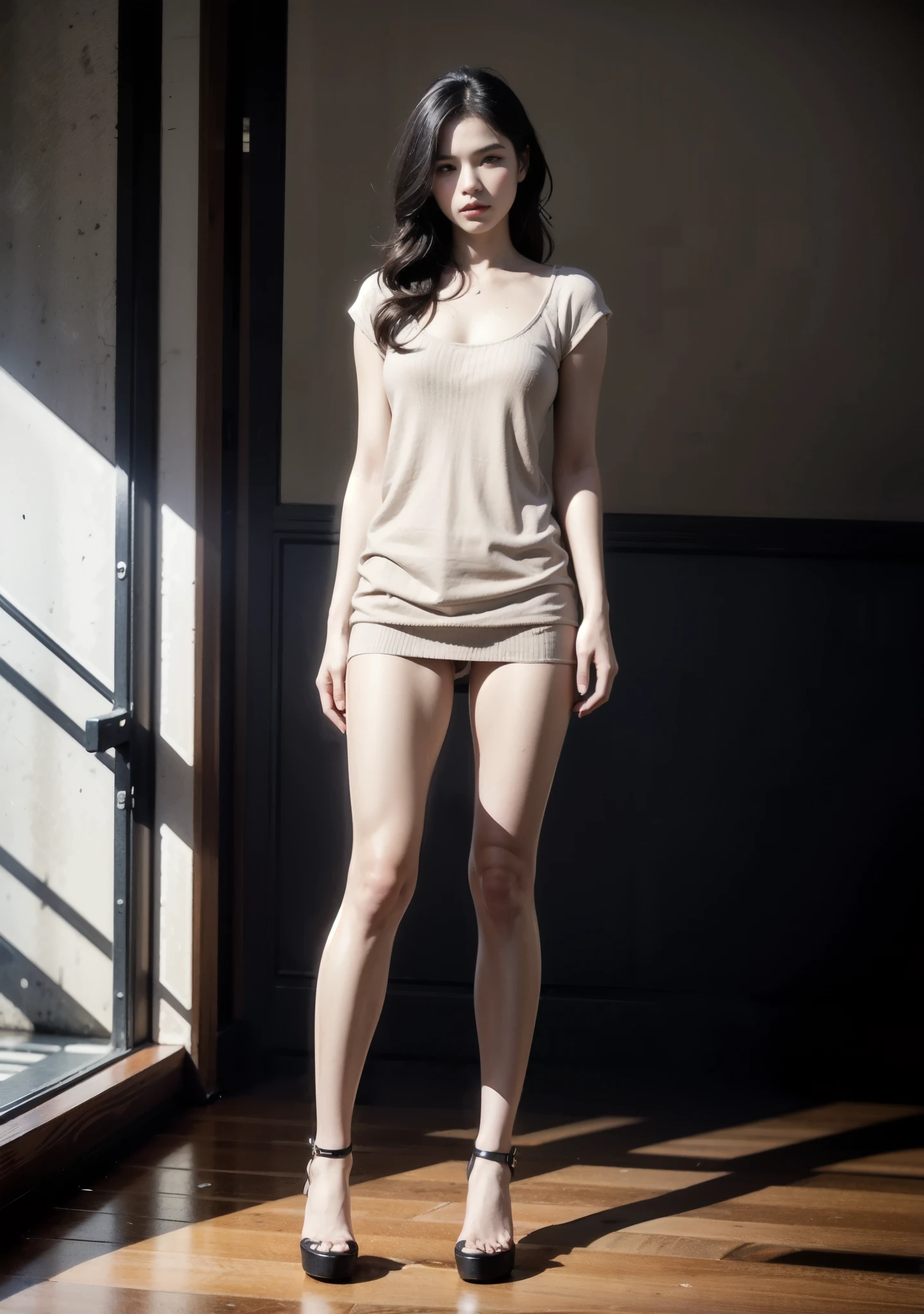 (((realistic hands))). (ultra-detailed, CG ,unity ,8k wallpaper),(masterpiece), (realistic), (photorealistic:1.2),(raw photo:1.2), (best quality:1.2), (detailed face :1.4),(beautiful detailed eyes :1.2), MFBP1,  woman, supermodel, translucent, wearing orange t-shirt and full length skirt, natural light, unedited, fully clothed, high_heels, full body, luxury apartment, interior design, leading lines, great composition, best quality, ultra high res, photorealistic, sensual pose. [8K, Best Quality, Masterpiece, Ultra High Resolution, (highly detailed CG unity 8k wallpaper), (best photo), (best shadows), isometric 3D, octane rendering, ray tracing, highly detailed, (wide panoramic view: 1.1), (Best quality, 4K, 8k, A high resolution, masterpiece:1.2), absurdity, masterpiece, ultra detailed, (realistic, photorealistic, photorealistic:1.37), complex parts, HDR, (complex parts:1.12), (hyper detailed, hyper realistic, Soft lighting, spicy:1.2), (complex parts, Hyper detailed:1.15). Blurred foreground. (backlit), realistic, masterpiece, high quality, brightness, chromatic aberration, by Jeremy Lipking, 8k uhd, some smoke, shadows, contrast, clear sky, (warm hue, warm tone), high details, natural reflections].