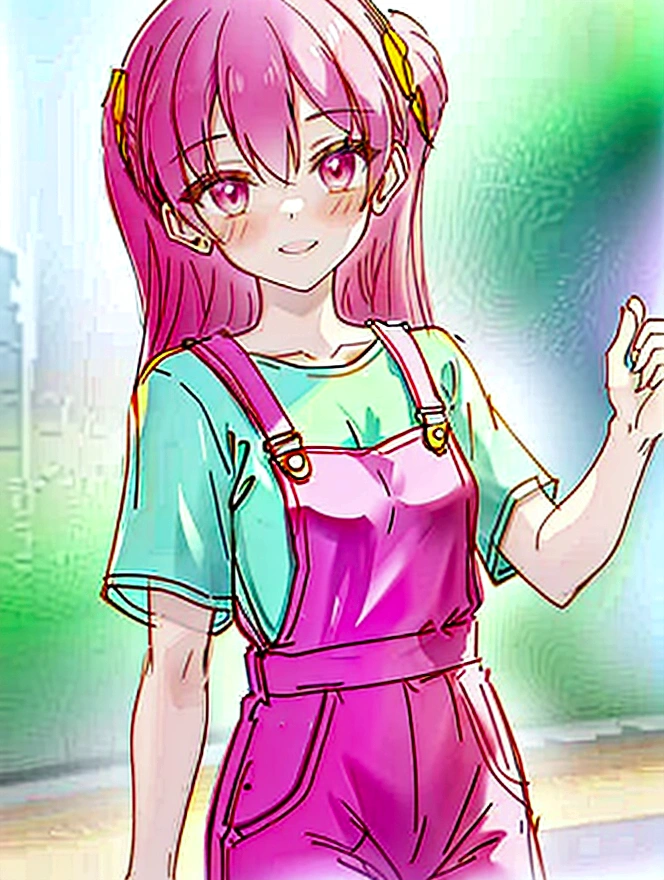 Overalls Girl Meeting station smile
