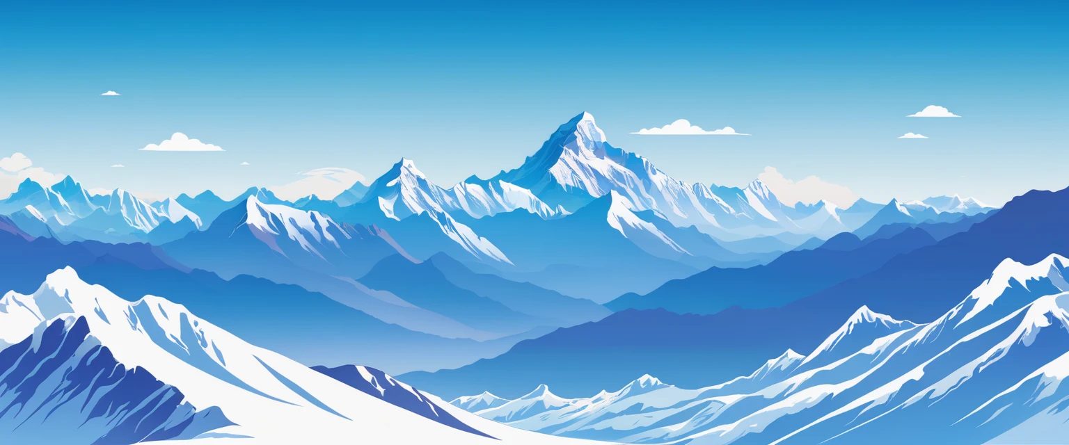 ((high resolution: 1.1))Himalayas，Snowy，The sky is magnificent。Wide panorama，high resolution、High Definition，Cool colors，Flat Wind，Minimalist illustration，Vector。