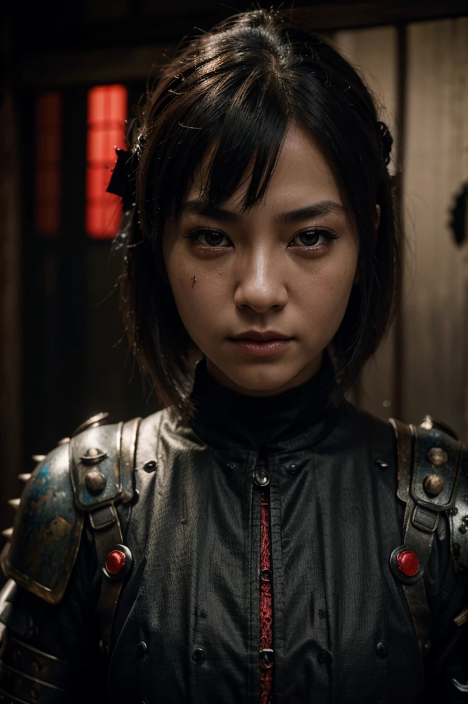 1girl, samurai armor, japanese armor, demon mask, blood-stained armor, katanas, (best quality,4k,8k,highres,masterpiece:1.2),ultra-detailed,(realistic,photorealistic,photo-realistic:1.37),hdr,uhd,studio lighting,ultra-fine painting,sharp focus,physically-based rendering,extreme detail description,professional,vivid colors,bokeh,dark fantasy,dystopian,moody lighting,cinematic