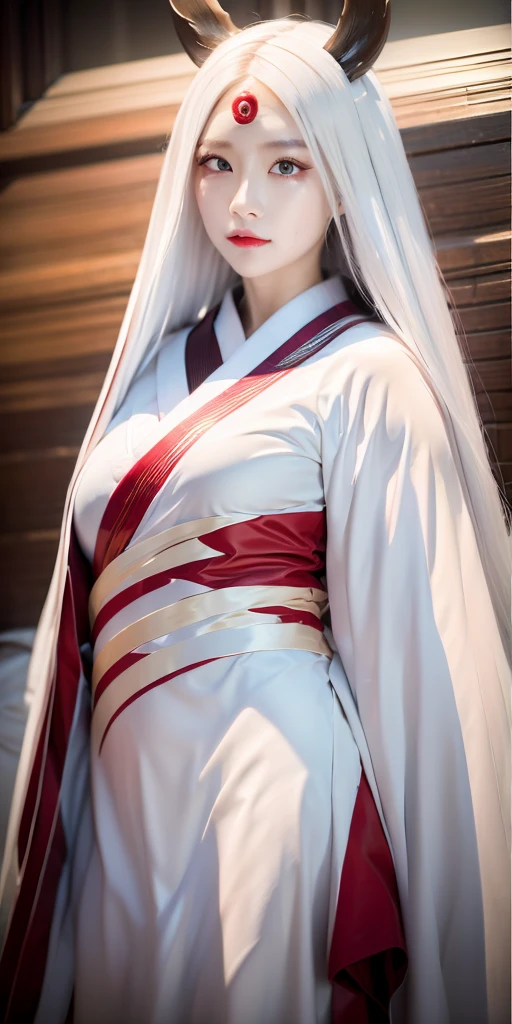 White Demon Fox、Nine-tailed Fox、Japanese women、kimono、Fair skin、Red lines on face、8K、I have long hair