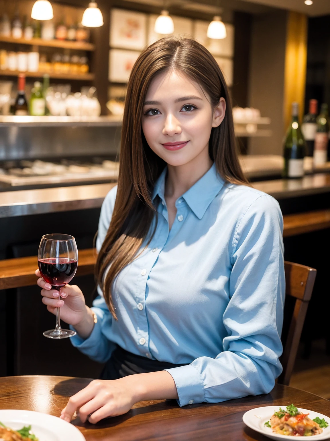 ((Highest quality、8K、masterpiece:1.3))、slimカップル、Pink Lover、modelカップル、(Realistic, Intricate details:1.2), full-course dinner、Wine Party、Amazing view of the sunset sky and clouds、A bright smile、The wonderfulness of smile、Bright image、The beauty of wine, Beautiful Face, blue eyes, The light shines on your face, Blushing, short hair,Bright Face、 (Age 37), 39 years old, red wine 、Appetizers、Italian food、Wine bottle、Champagne、sparkling wine、Two beauties、Brown Hair、Shortcuts、Long sleeve shirt、dress、Beautiful woman 1, (slimな顔), (The body is slim), (Brown Hair), (Shortcuts), cheeks turn a little red,Attractive beauty、restaurant, In a prominent place (From the waist up) Nova Frog Style, actress, model, Upper Body, White wine, slim, wine glass, 中央に置かれたwine glass, smile, (smile: 1.15), Beautiful fine grain, Depth f/2,saturation, High Contrast, Strong light and shadow,Moist Body:1.5、3D texture、Delicate eyes、Brown Hair、The hair is very shiny、