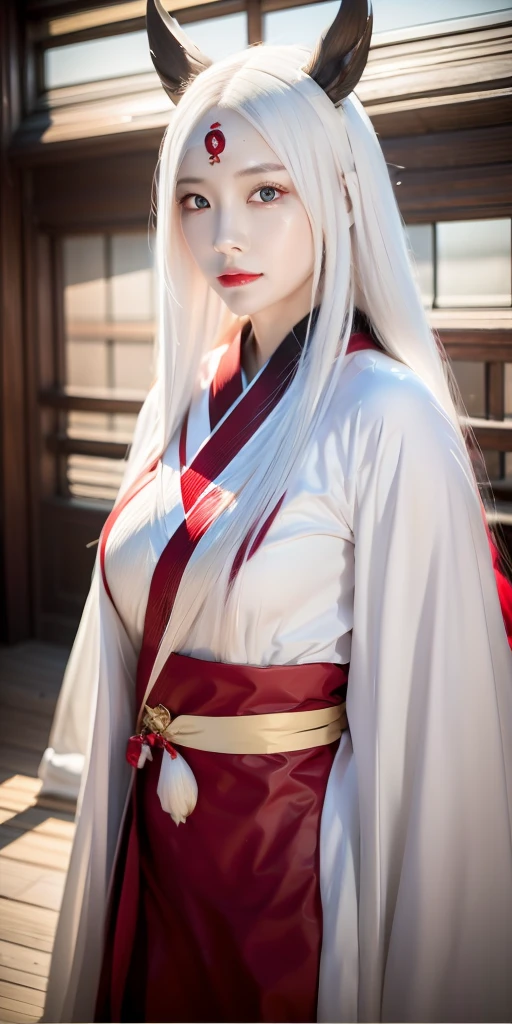 White Demon Fox、Nine-tailed Fox、Japanese women、kimono、Fair skin、Red lines on face、8K、I have long hair