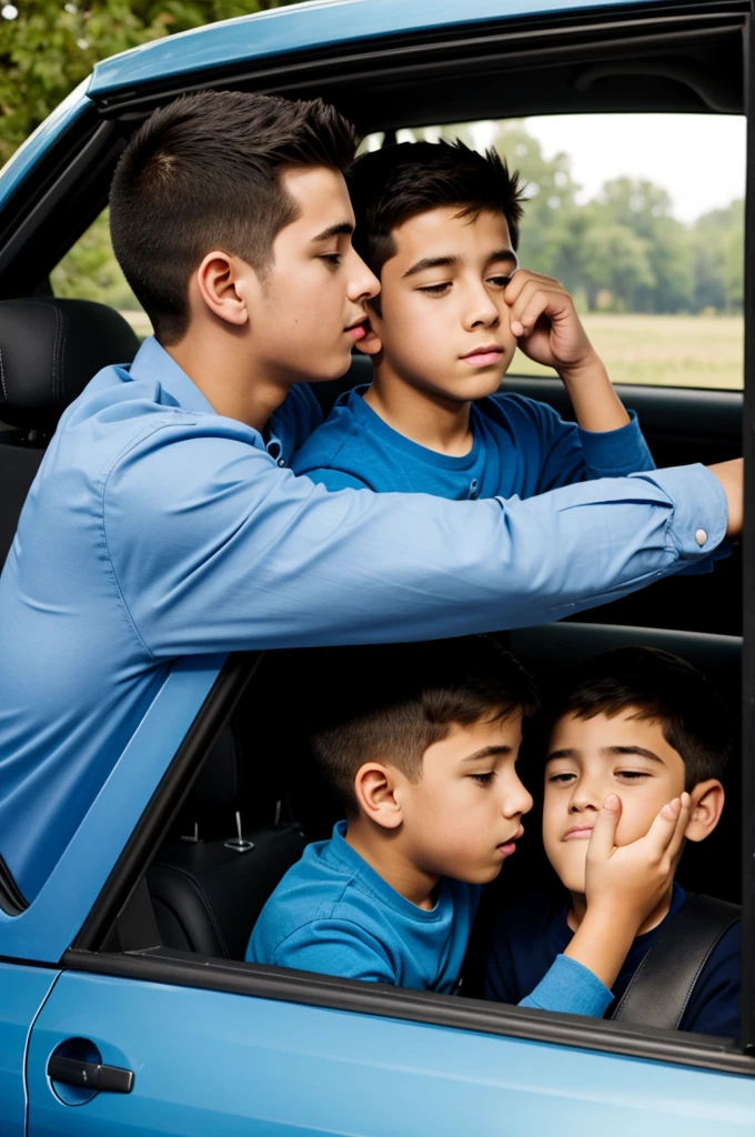 2boys, makeing out in car, hiding face