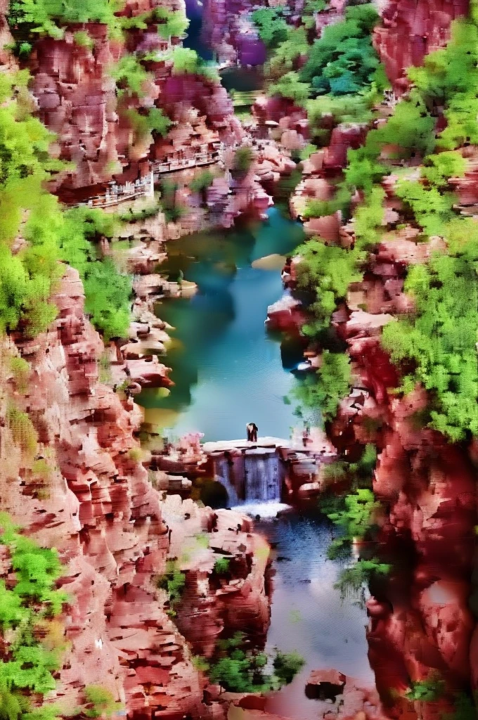 a view of a river running through a canyon surrounded by trees, Unbelievably beautiful, baotou china, Beautiful nature, ( Visually stunning, qiangshu, Beautiful images, The above points, Waterfalls and lakes, canyon, Very extremely beautiful, Stunning sight, scenery is beautiful, Xianxia, By An Zhengwen, very scenery is beautiful, 山中canyon