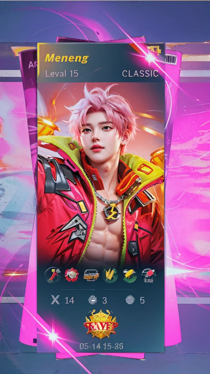 best quality, 1 boy, alone, cartoon pictures , background, short hair, pink lips, red hair, wearing a red jacket