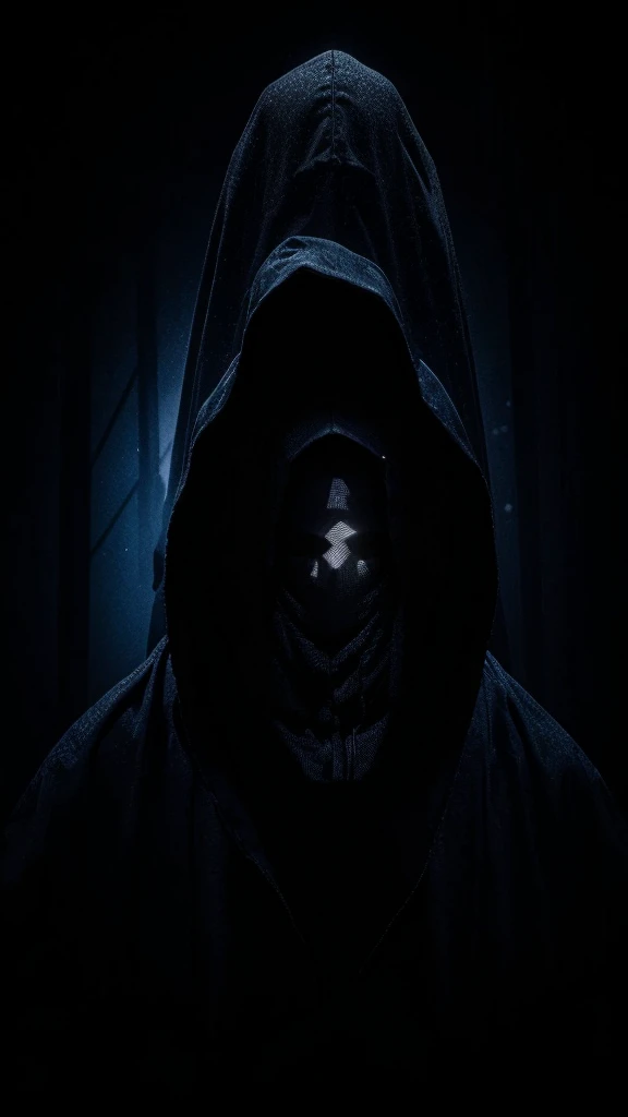 Cloaked Figure: Dark silhouette of a hooded figure, with minimal detail on the face to maintain mystery. Lighting: A soft light effect coming from behind or above, creating an aura around the figure.