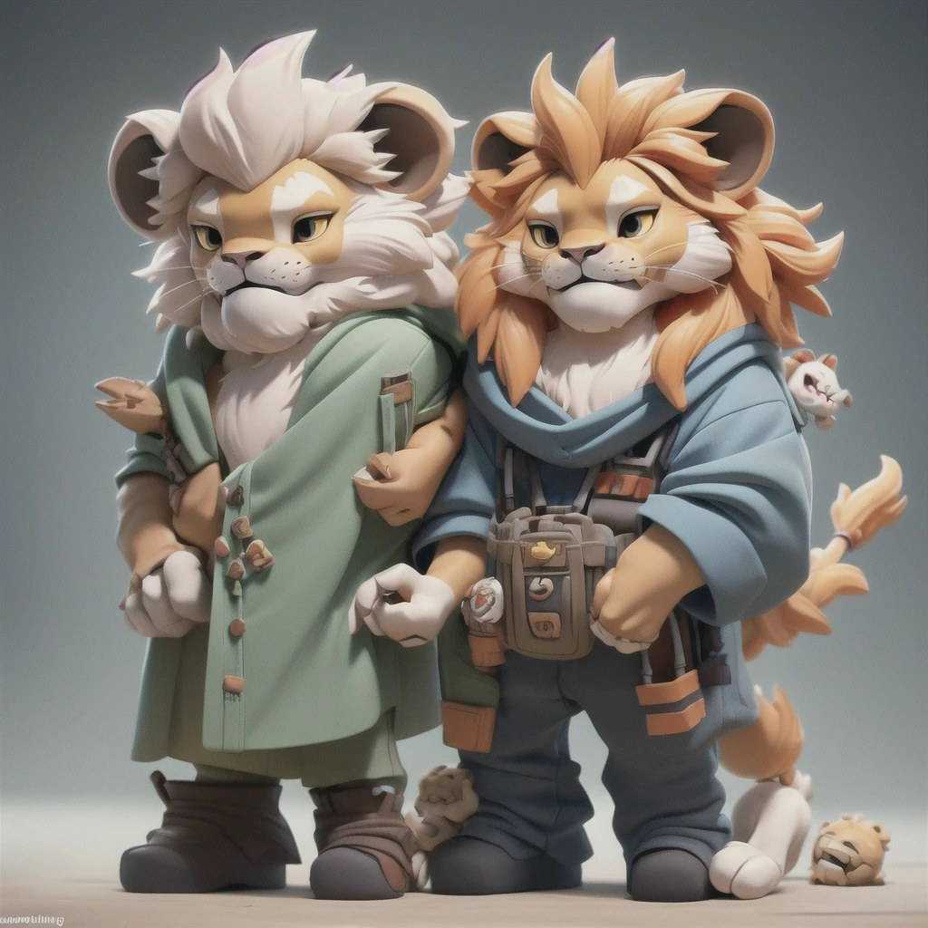Reelmech, lion boy, 1 cyborg, (((knolling)))