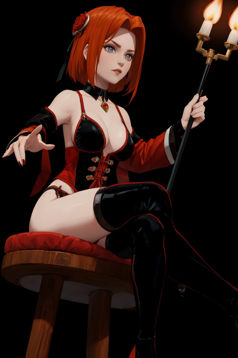 score_9, score_8_up, score_7_up, 1 girl, rayneclassic, red hair, short hair, seducing viewer, hearts, posing, suggestive pose, sitting on throne, solo, hearts, white royal dress, off shoulder, roses, legs up, from below, air of superiority, crossed legs, golden tiara, flowers, plants, night time, torches