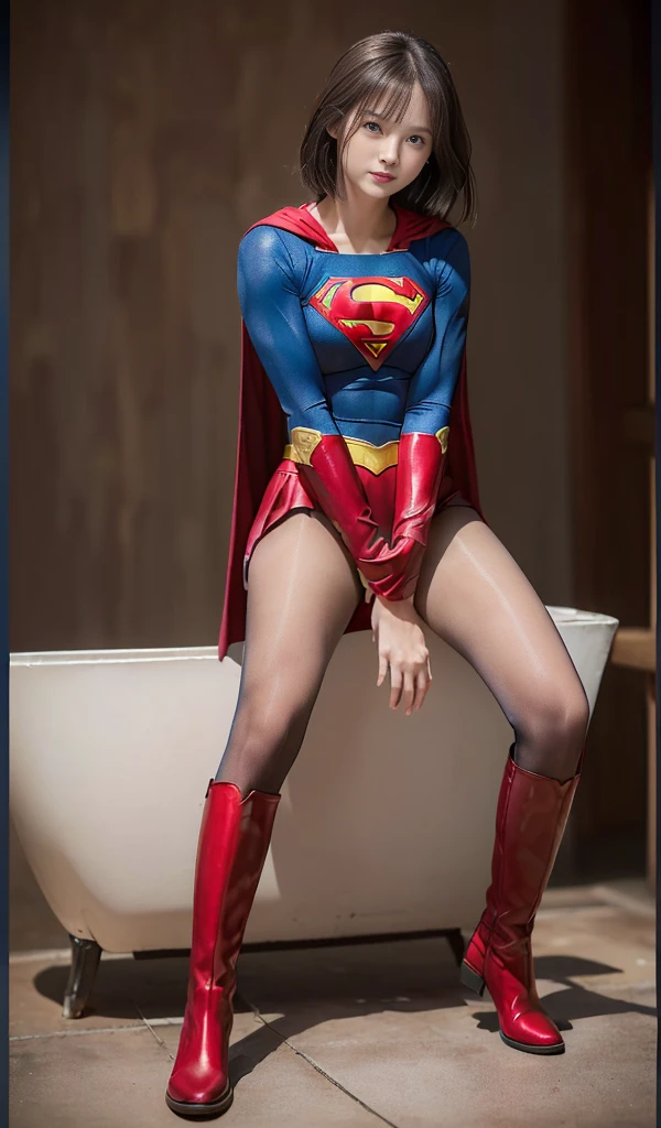 No background、(((Sweating profusely))).(((Beautiful legs in black tights.)))、(((Legally express the beauty of your smile)))、((((Make the most of your original images)))、(((体にぴったりフィットするSupergirl Costume)))、(((Supergirl Costume)))、(((short and beautiful hair)))、(((suffering)))、(((Please wear black tights....、Wear red boots)))、((Best image quality、8K))、((Highest quality、8K、masterpiece:1.3))、(((Preserve background )))、Sharp focus:1.2、Beautiful woman with perfect figure:1.4、Slim Abs:1.2、Wet body:1.5、Highly detailed face and skin texture、8K