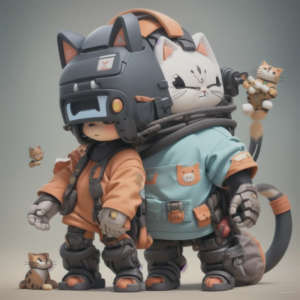 Reel Mech, a boy cyborg wearing a cat headgear, (((knolling)))