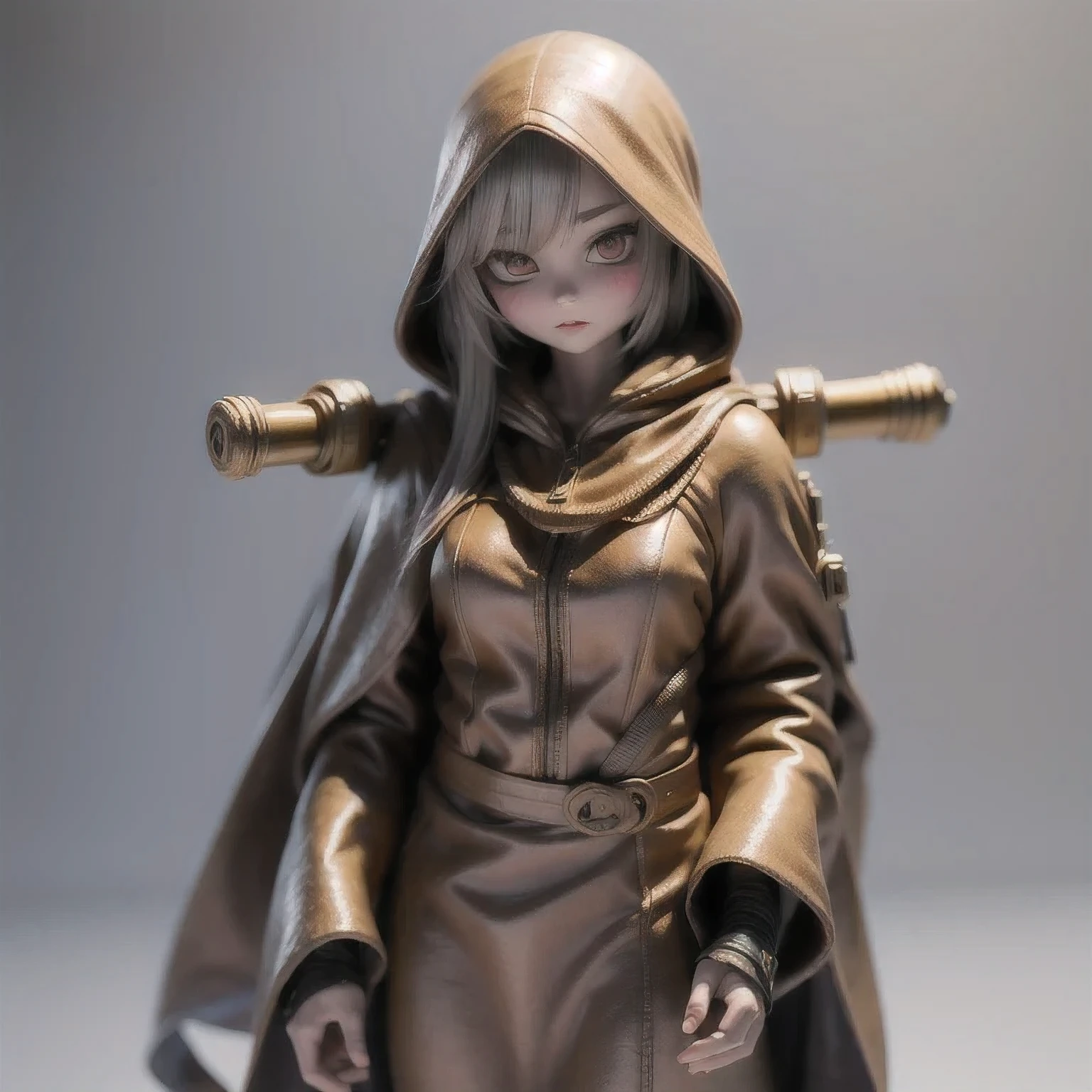 Three-headed body suit copper and gold wire diamond Maya star,Coarse linen cloak rainbow hood platinum silk cyberpunk light crossbow space station 1:900 miniatures,Leather illustration,Side viewing angle,((Side viewing angle)),Wear gold wire-rimmed reflective sunglasses,Carry future weapons,very happy,Side viewing angle,whole body,Stereo,(Nautilus)Octane Rendering,Perfect face,Collagen texture,