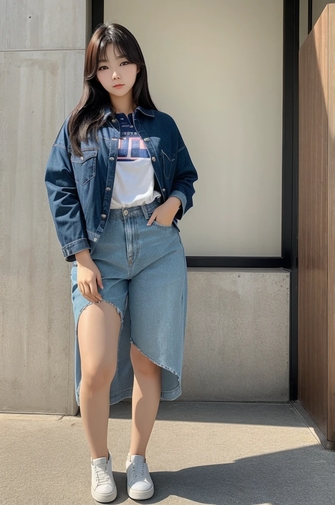 Create a korean girl with big with a clothes wear and there full body must be in piture with clear view
