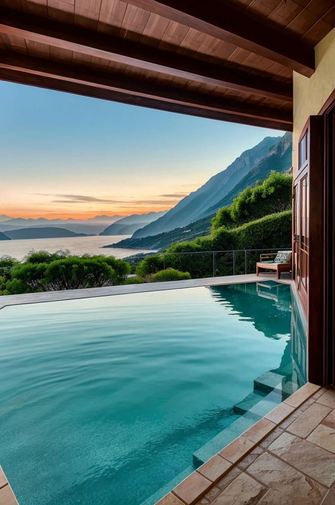 Home in front of sea covered with mountains and the home is inside the mountain with rich and vintage look