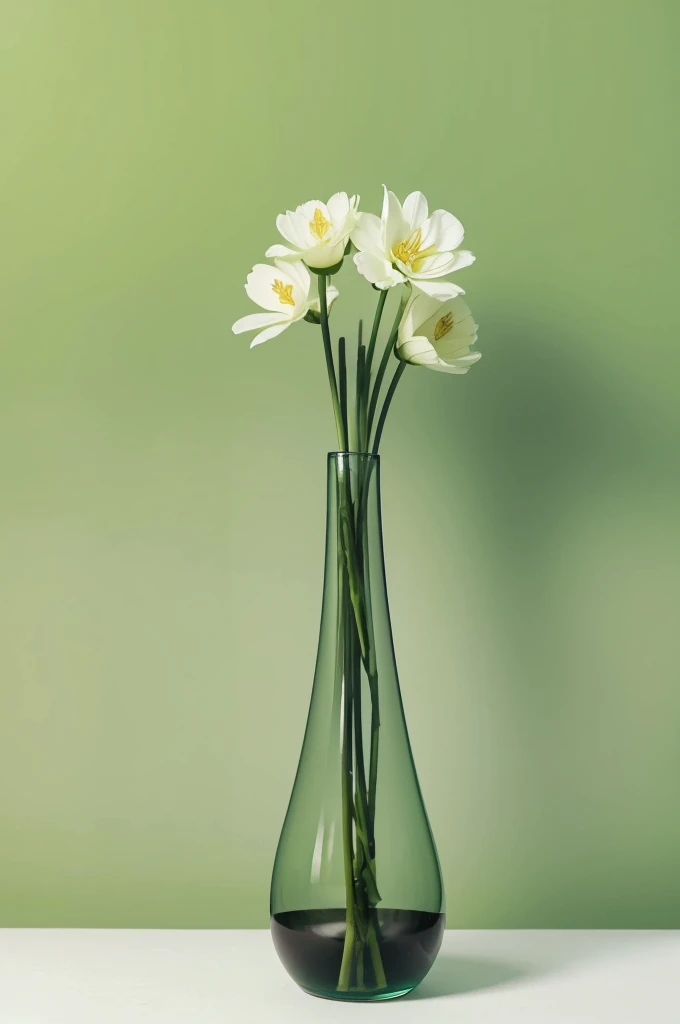 Vase of flowers with green background,,Huge background canvas，There are folds.