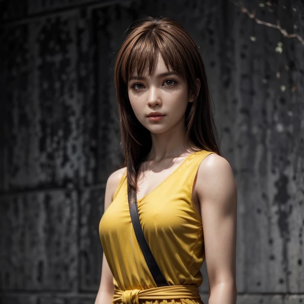 Kasumi, brown eyes, (best quality, ultra-detailed), (realistic:1.37), beautiful and detailed face, ultra-realistic texture, delicate face, delicate body, red lipstick, bright colors. High definition, 8K,