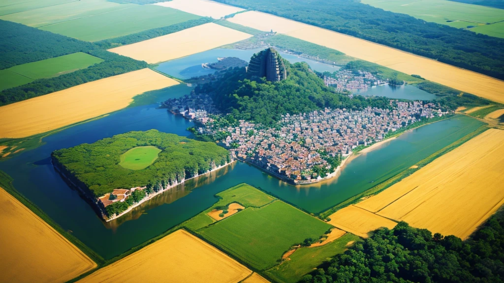 Beautiful scene of Cambodian countryside seen from above, Photo-realistic, High definition, 8K