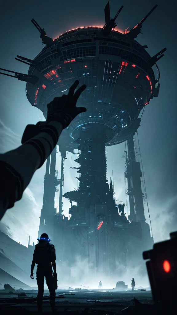 A hauntingly dark scene set in the vast emptiness of space. In the foreground, a derelict spaceship drifts aimlessly, its once sleek and shiny exterior now battered and covered in alien growths and debris. The ship’s lights flicker sporadically, casting eerie shadows. The background shows the infinite expanse of stars and a distant, menacing nebula swirling with dark and ominous colors. In one of the spaceship’s shattered windows, a glimpse of a monstrous entity with glowing eyes can be seen. The title "Echoes of the Void" is written in a chilling, futuristic font, glowing faintly with an otherworldly blue hue. The overall tone of the cover is dark and foreboding, hinting at the horror and mystery within.