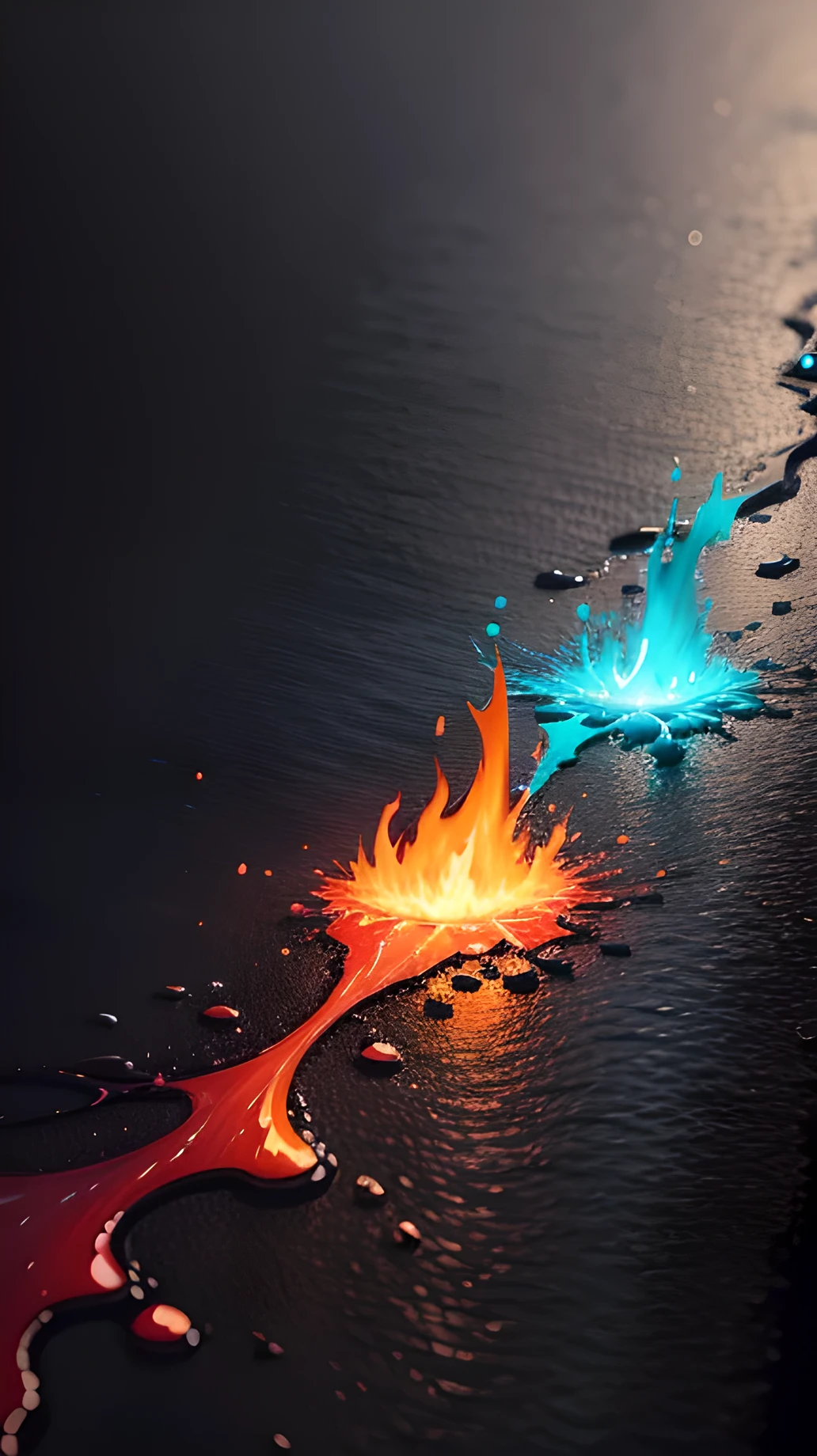water,colorful,neon,watery,High resolution, high quality,neon colors, Dark Gray Background, Black-gray gradient, Painting art, Painting, flame