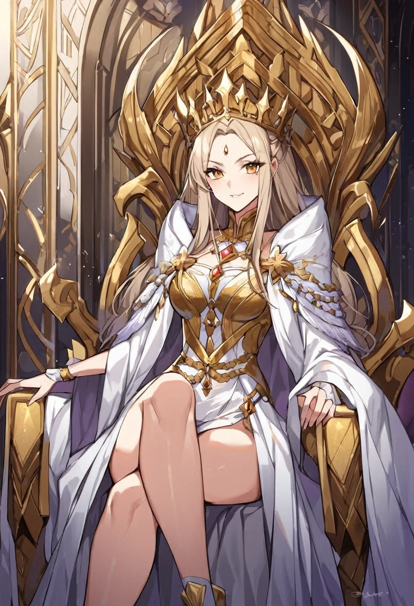 ,adult}A magnificent Queen sitting on the throne, European,detailed face