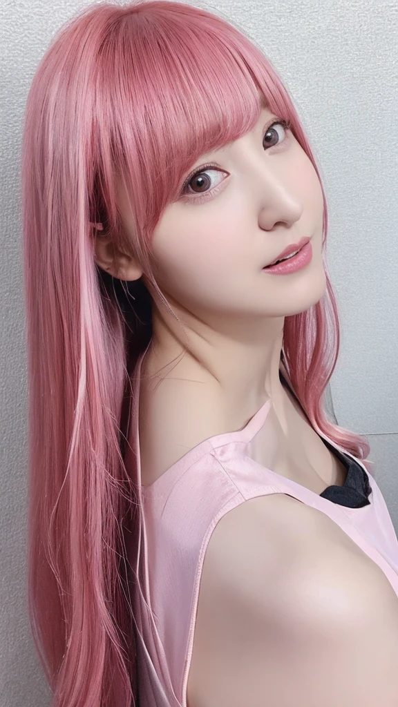 Glow Art: 1.0), (bright, sketch, drawing: 1.0), One Girl, bangs, red eyes bright relucent light in hair, blush, clavicle, Hair between the eyes, Long Hair, Show Viewer, good, Open your mouth, Pink Hair, Portraiture, Shiny, Shiny hair, Side Ponytail,