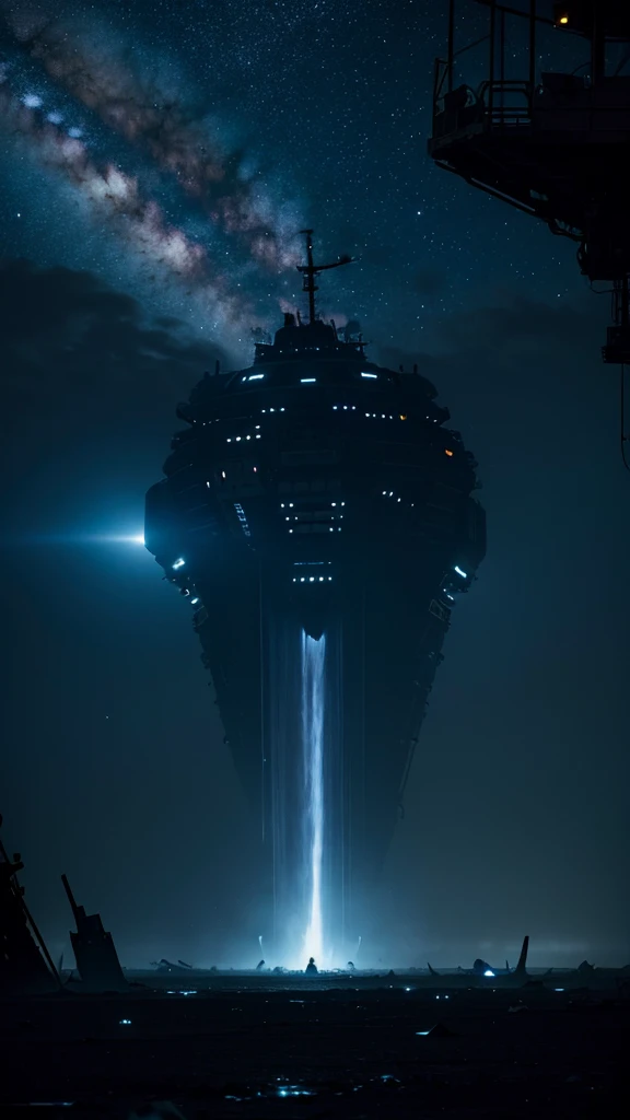 A hauntingly dark scene set in the vast emptiness of space. In the foreground, a derelict spaceship drifts aimlessly, its once sleek and shiny exterior now battered and covered in alien growths and debris. The ship’s lights flicker sporadically, casting eerie shadows. The background shows the infinite expanse of stars and a distant, menacing nebula swirling with dark and ominous colors. In one of the spaceship’s shattered windows, a glimpse of a monstrous entity with glowing eyes can be seen. The title "Echoes of the Void" is written in a chilling, futuristic font, glowing faintly with an otherworldly blue hue. The overall tone of the cover is dark and foreboding, hinting at the horror and mystery within.