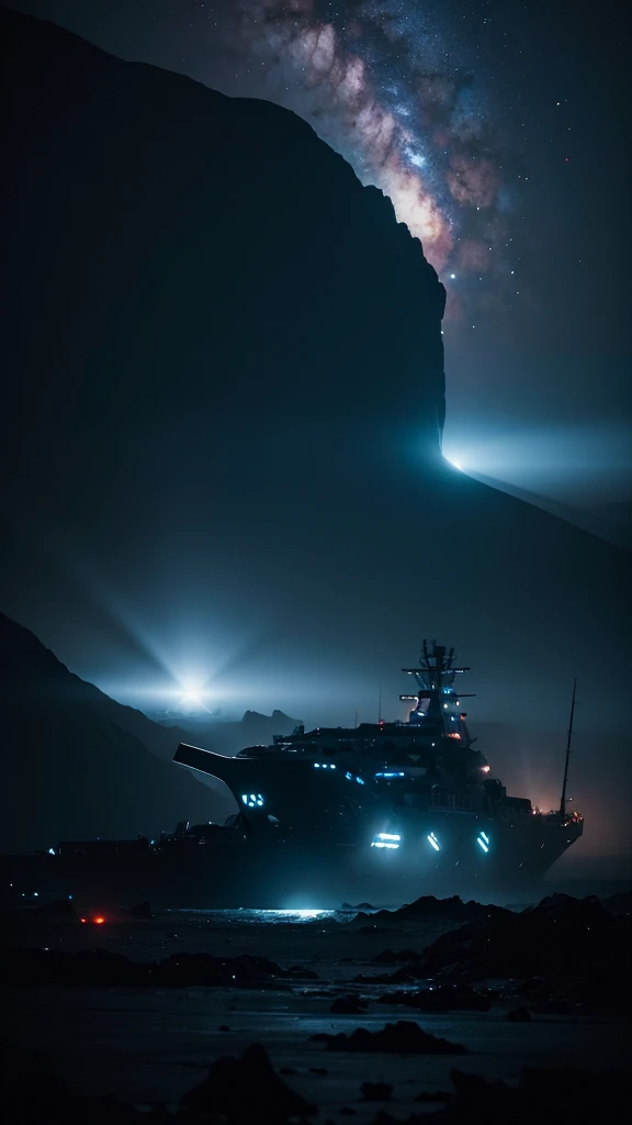 A hauntingly dark scene set in the vast emptiness of space. In the foreground, a derelict spaceship drifts aimlessly, its once sleek and shiny exterior now battered and covered in alien growths and debris. The ship’s lights flicker sporadically, casting eerie shadows. The background shows the infinite expanse of stars and a distant, menacing nebula swirling with dark and ominous colors. In one of the spaceship’s shattered windows, a glimpse of a monstrous entity with glowing eyes can be seen. The title "Echoes of the Void" is written in a chilling, futuristic font, glowing faintly with an otherworldly blue hue. The overall tone of the cover is dark and foreboding, hinting at the horror and mystery within.