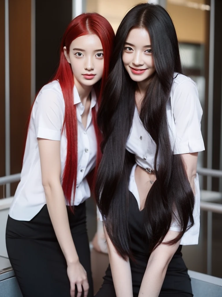 student,1 person with red hair,2 people with black hair,sexly,realistically,realistic