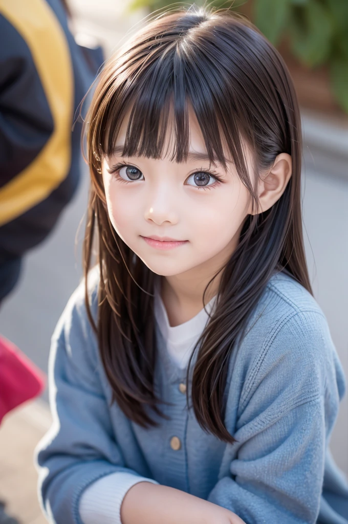 ((detailed face)), (single girl), ((best quality)), ((road 8K)), (super detailed), ((detailed background)) 8K, best quality, best quality: 1.1, Masterpiece: 1.3, super high resolution, (perfect face, Japanese, 6 *********, girl, cute, park, smile, children's clothes, bangs, short hair, whole body,