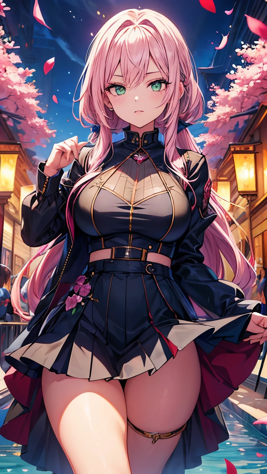 Anime girl with pink hair and green eyes posing for a photo, Haruno sakura, Best anime 4k konachan wallpaper, Enchanting anime girl, I also make fan art, sakura petals around her, Splash Art Anime , Anime Style 4k, Anime Moe Art Style, High quality anime art style, Detailed anime artwork, Anime Wallpaper, Anime Best Girl, erotic, big firm bouncing busts