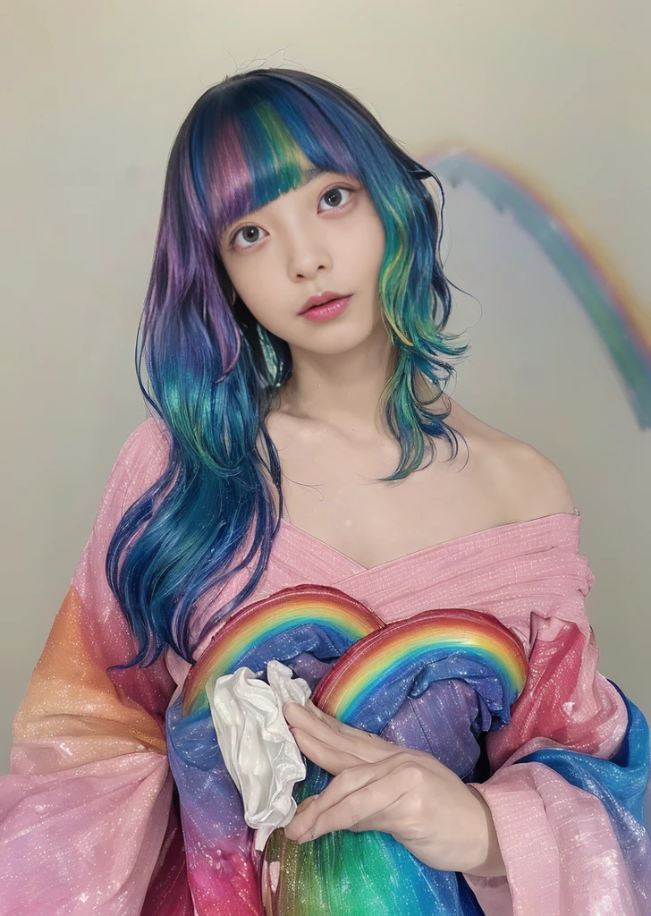 (Pink Fashion T-Shirt:1.9)、(colorfulな髪:1.8)、(All the colors of the rainbow:1.8)、((((Portrait:1.6)))、(Picturesque:1.6)、frontage、Big eyes、Clear eyes、(虹色のGradationハイポニーテール:1.7)、Exquisite makeup、Mouth closed、(Small Fresh:1.5)、(Wipe the chest:1.6)、Long-term、A man wearing a white off-the-shoulder T-shirt with tears in his eyes、(Rainbow Hair:1.6)、An explosion of colors, Messy Lines, ((Shine)), (colorful), Chic paint style, (Splashes of color), Portrait, Browsing Caution、 Paint splashes, Acrylic Pigments, Gradation, Depth of written boundary, facepaint, colorfulな服, (elegant: 1.2), nice,Hair length, Wind, (elegant: 1.3), (petal:1.4)、(((masterpiece)))、(((Highest quality)))、((Ultra-detailed))、(Dynamic Angle)、((plankton))、(paint)、((Disheveled Hair))、(solo)、((Beautifully detailed face))、Shoulder pain、Gray Hair、((colorfulな髪))、(((Striped Hair))、Beautiful and fine details、(Gradationカラーの目)、((Clatter toes))、(colorfulな背景))))、((((High saturation))))、(((colorfulな水しぶきに囲まれた)))