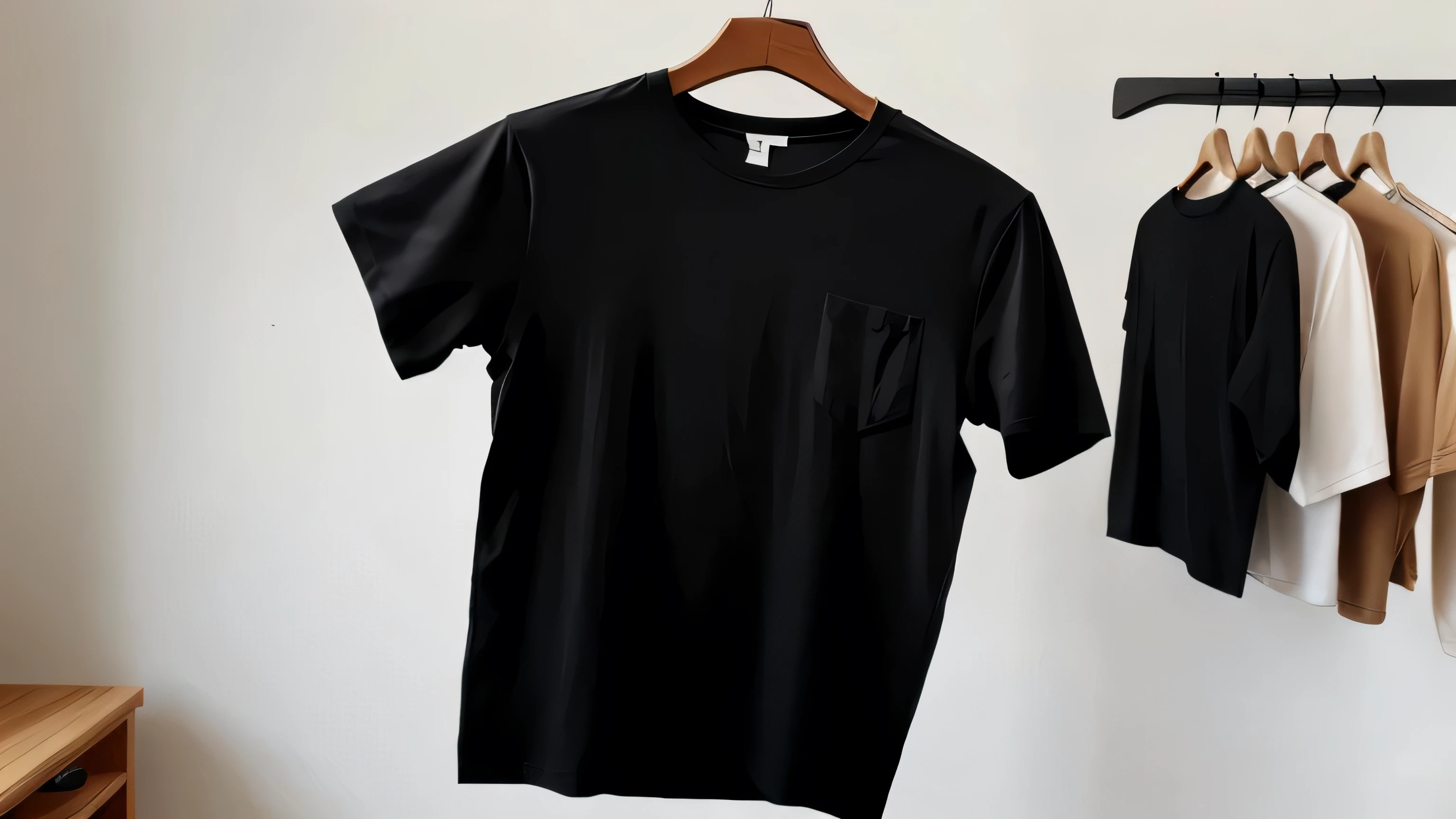 realistic black tshirt on a hanger, mens tshirt