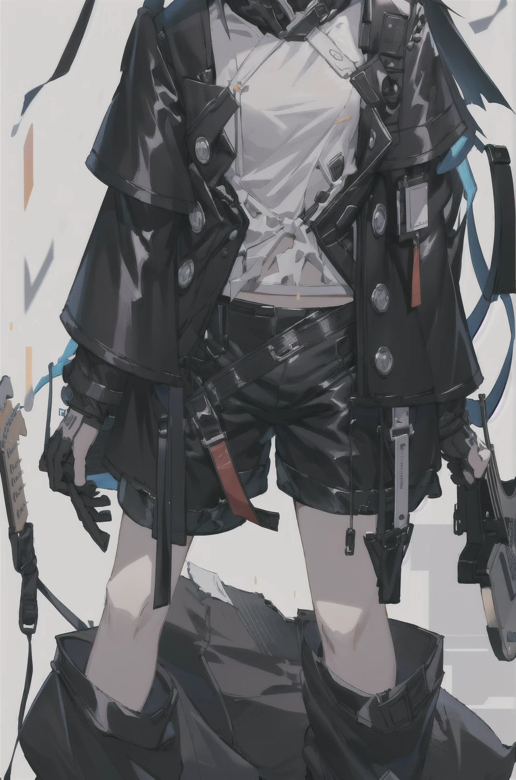 8K,high resolution,absurd,masterpiece,best quality,The original,Extremely detailed CG,Extremely detailed wallpaper,Perfect lighting,1 Girl,Vague_background,
(hutaodef:1.2),Black shorts,black h在 with h在 ,Regular Clothes,white background,guitar,short hair