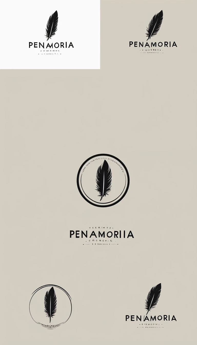 A minimal, modern, simple, cinematic logo design for the brand “Penamemoria". Create a modern, minimalistic, high-quality, logo of a bird feather
