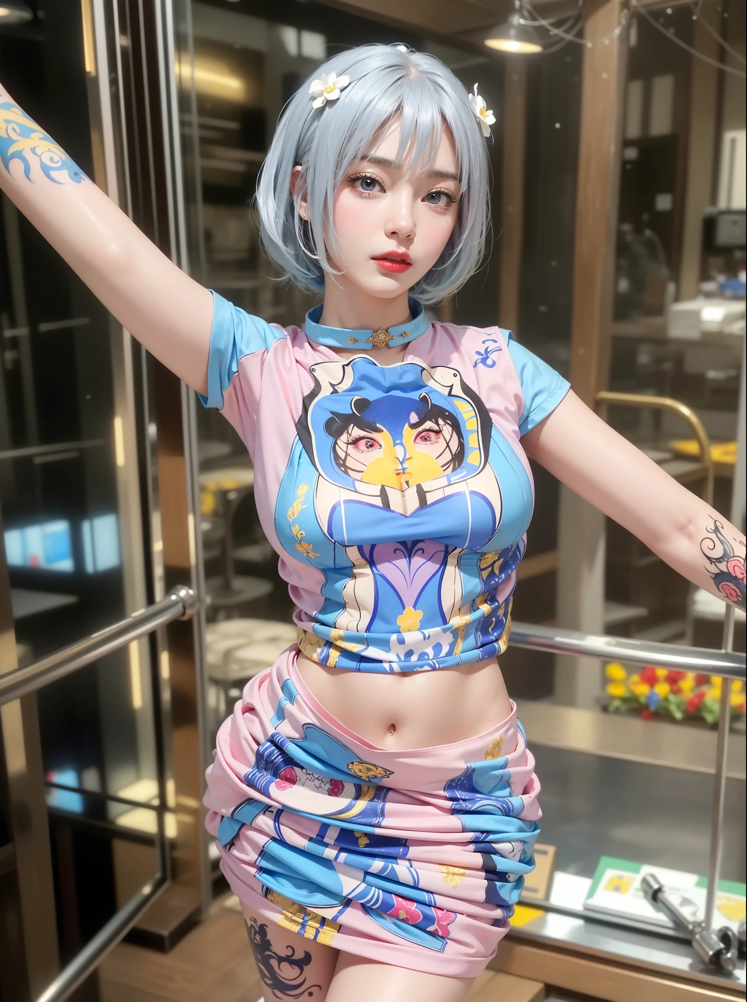 Realistic style,8K picture quality,Very detailed, Delicate face, Realistic style的照片, Stock Photography , rich and colorful, Surreal, Realistic textures, Dramatic Lighting, Distiller 800 (8K, original photo, Better quality, masterpiece: 1.2), Very detailed, (Extremely delicate skin: 1.2), 8K Ultra HD, SLR camera, Soft Light, high quality, 冰冻Queen, Queen, snow castle,Blue pupils,Apply red lipstick,Very delicate tattoo design,Gold Jewelry,Steel armor,