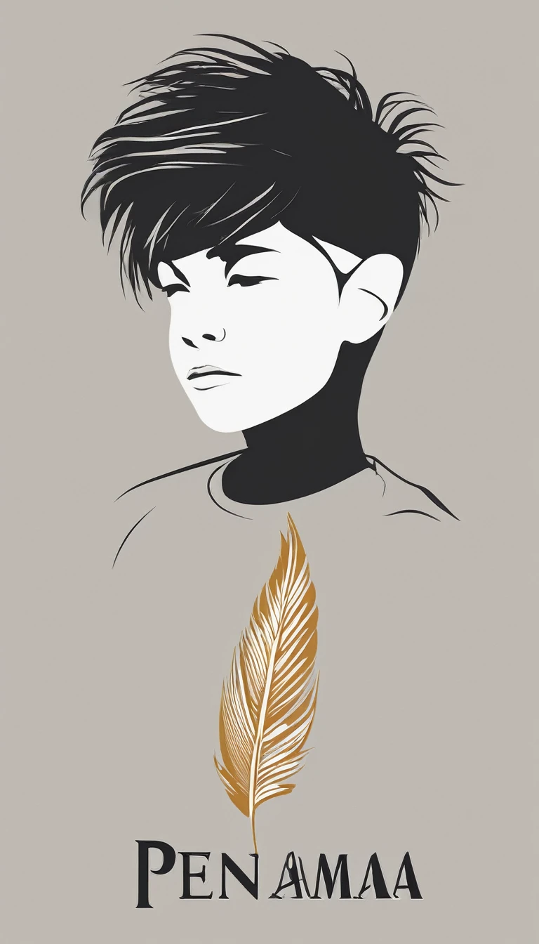 Create a minimal, modern, simple, inspirational, memorable, dream like icon design of a boy and a feather for the brand “Penamemoria"