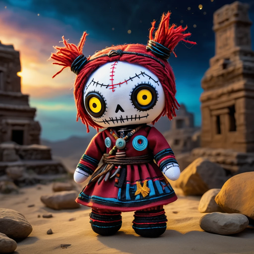 (knitted toy voodoo doll:1.5), (Voodoo Doll on the Planet of Artifacts:1.3), (Clothing: explorer attire with artifact patterns:1.0), (Accessories: enchanted artifact emitting mysterious light, floating ancient relics:1.1), (background: otherworldly landscape with ancient ruins, glowing artifacts, and a mysterious sky:1.2), best quality, masterpiece, detailed soft oil painting, detailed background, dramatic cinematic lighting, soft edge lighting, professional, dramatic lighting, hard edge lighting, ultra quality, 4k, masterpiece, best quality, 8k, ultra high definition, high resolution, extremely detailed
