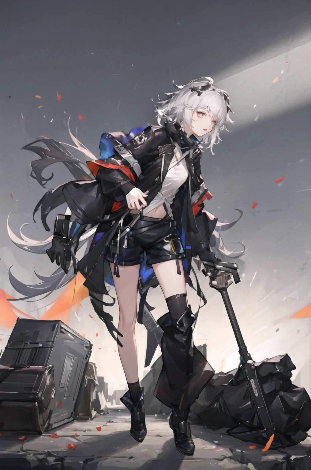 8K,high resolution,absurd,masterpiece,best quality,The original,Extremely detailed CG,Extremely detailed wallpaper,Perfect lighting,1 Girl,Vague_background,
(hutaodef:1.2),Black shorts,black h在 with h在 ,Regular Clothes,white background,guitar,short hair