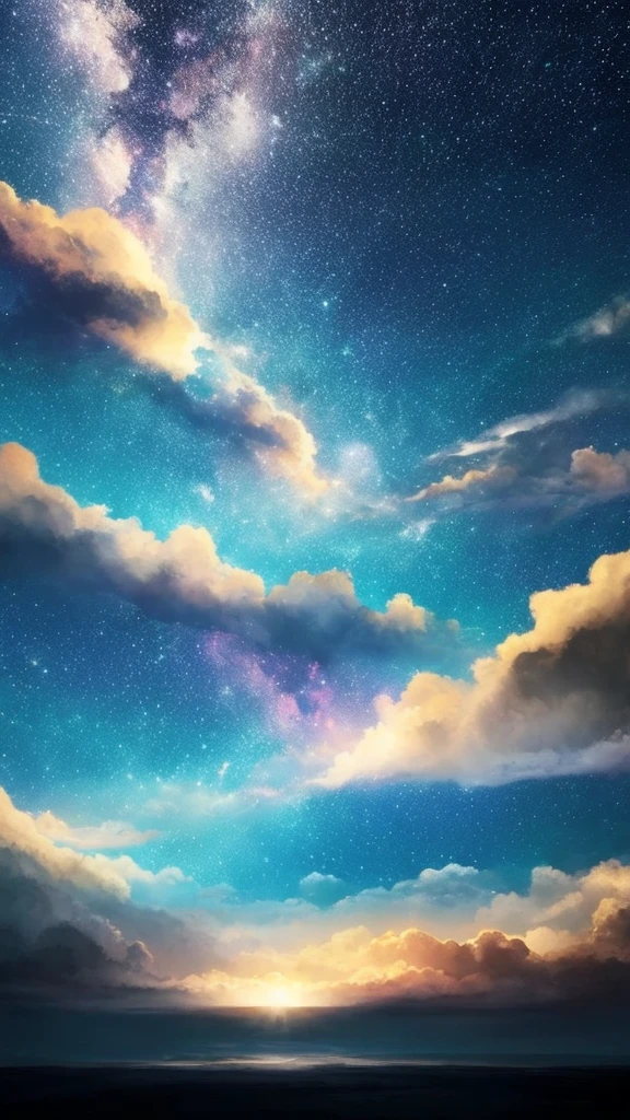 Painting of a night sky with clouds and stars, Concept Art:by Christopher Balaskas, Trending on CGSociety, Space Art, nebula, nebulaの空, Cosmic clouds, Beautiful night sky, dramatic nebulaの空, Space Sky, Bright sky of interstellar storm, Dramatic night sky, Clouds at night, Space Sky, Magnificent clouds and lighting, Atmospheric fantasy sky, 紫nebula