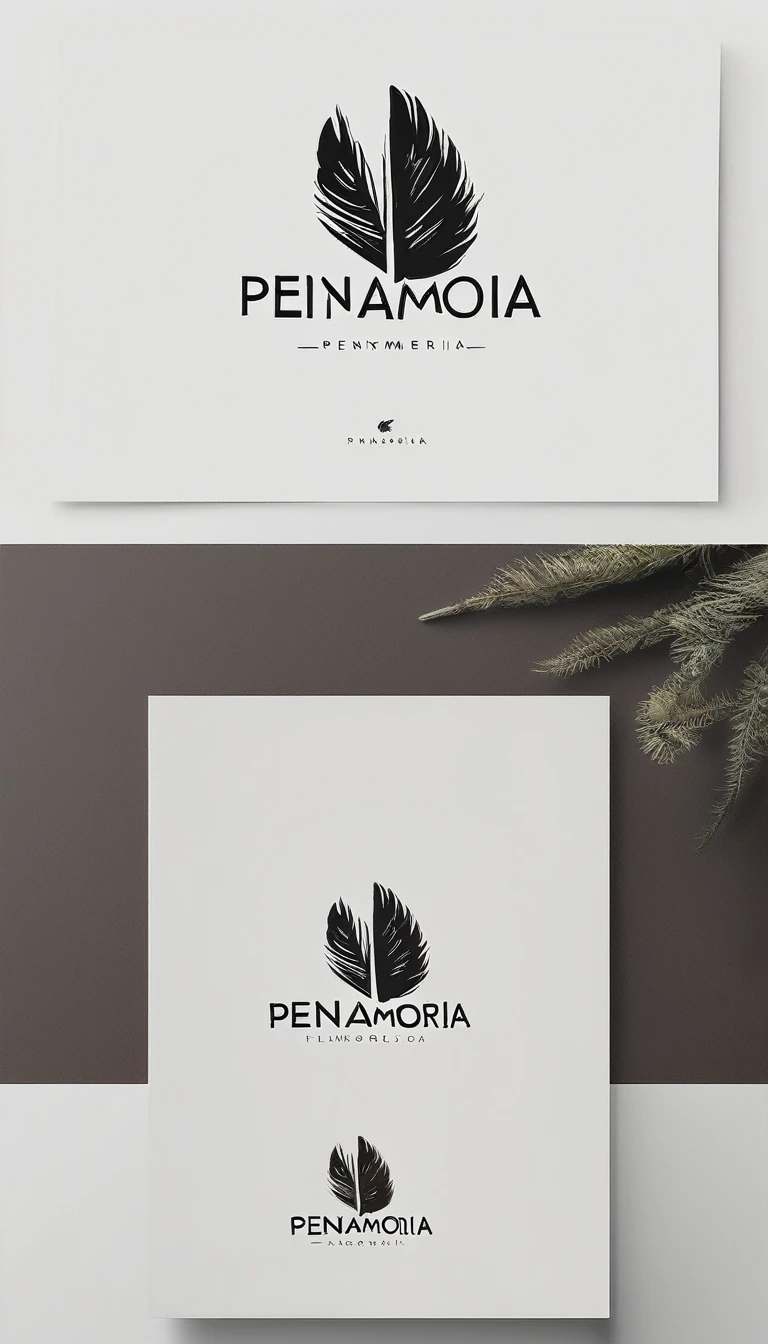 A minimal, modern, simple, cinematic logo design for the brand “Penamemoria". Create a modern, minimalistic, high-quality, logo of a boy feather
