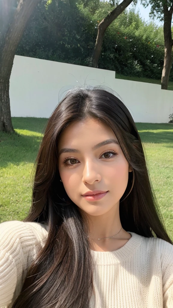 Latina, black long hair, brown eyes,selfie