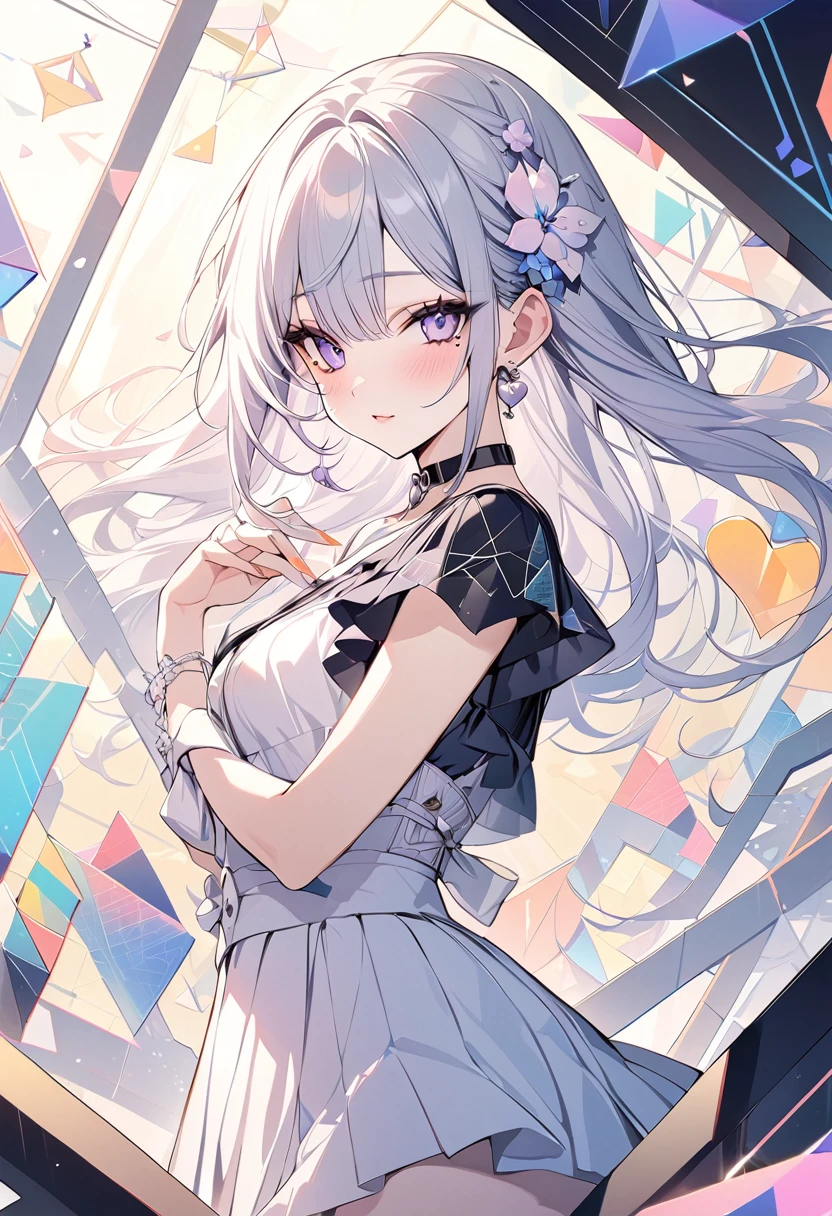 ,beautiful flower々),Mole under the eye, Heart-shaped choker, (masterpiece, Highest quality), Official Art, beautifully、aesthetic: 1.2), (1 Girl), Very detailed, (Geometry Art: 1.3), colorful,vtuber