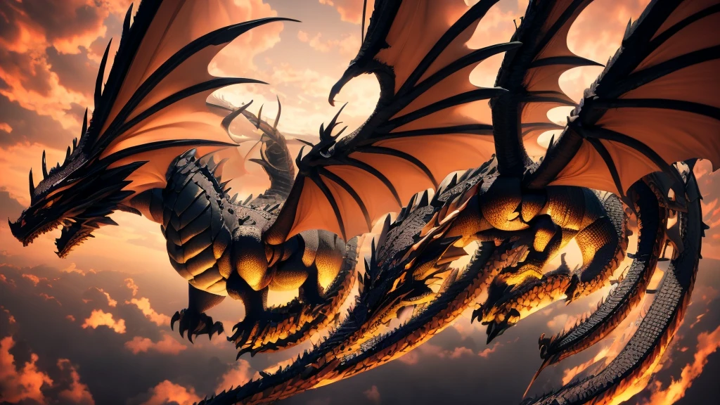 Creates an epic scene of a lone human standing defiantly against a giant dragon-like demon。悪魔teeth上空にそびえ立ち、The hall々Filling the sky with a vibrant presence。その鱗teeth周囲の地獄を捉えて反映する暗闇のタペストリーです。」Surrounding trees々teeth、It forms a dark silhouette against a night sky ablaze with golden blazes.、Swirls of smoke and fog add to the mystery of this conflict.、Creates tension and shock。An atmosphere that condenses the moment of expectation between humans and mythical beasts.。Japanese anime style。ドラゴンのような悪魔teeth左右に動き出す