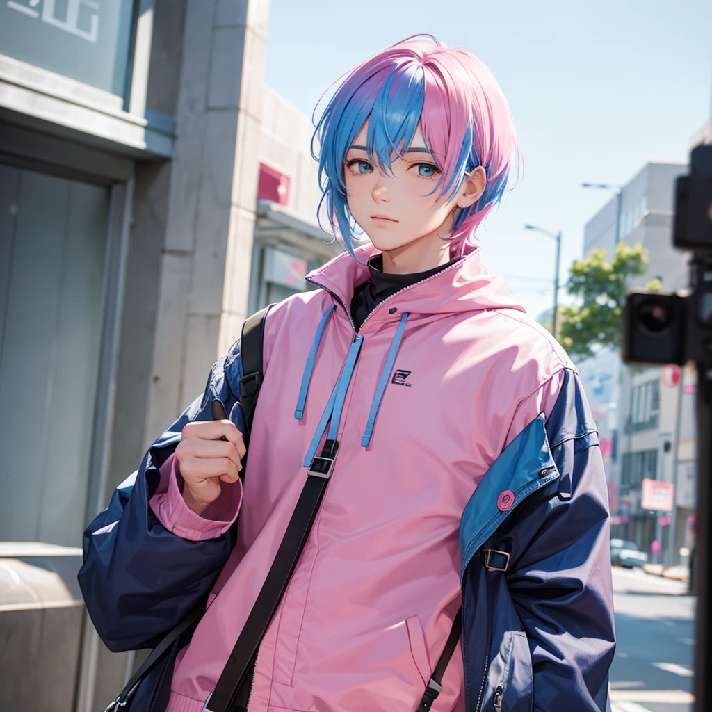 man with pink and blue hair