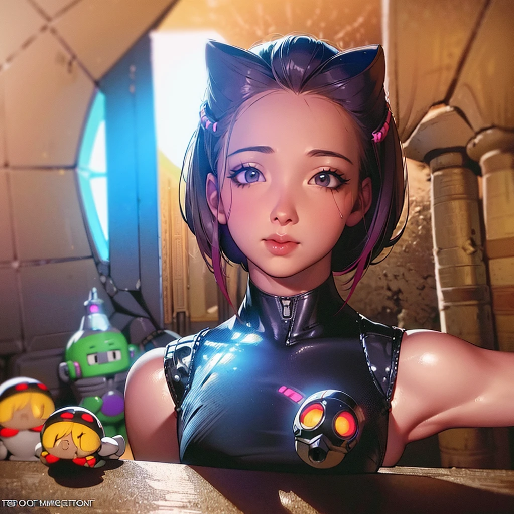 a cute woman, jet boots, jet pack, space adventurer bikini, laser pistol, future hairdo, exploring alien world, mushrooms, tiny goblin-like creatures, detailed face, realistic, cinematic lighting, vibrant colors, high resolution, 8k, photorealistic, detailed environment, award winning concept art, hyper detailed, studio quality
