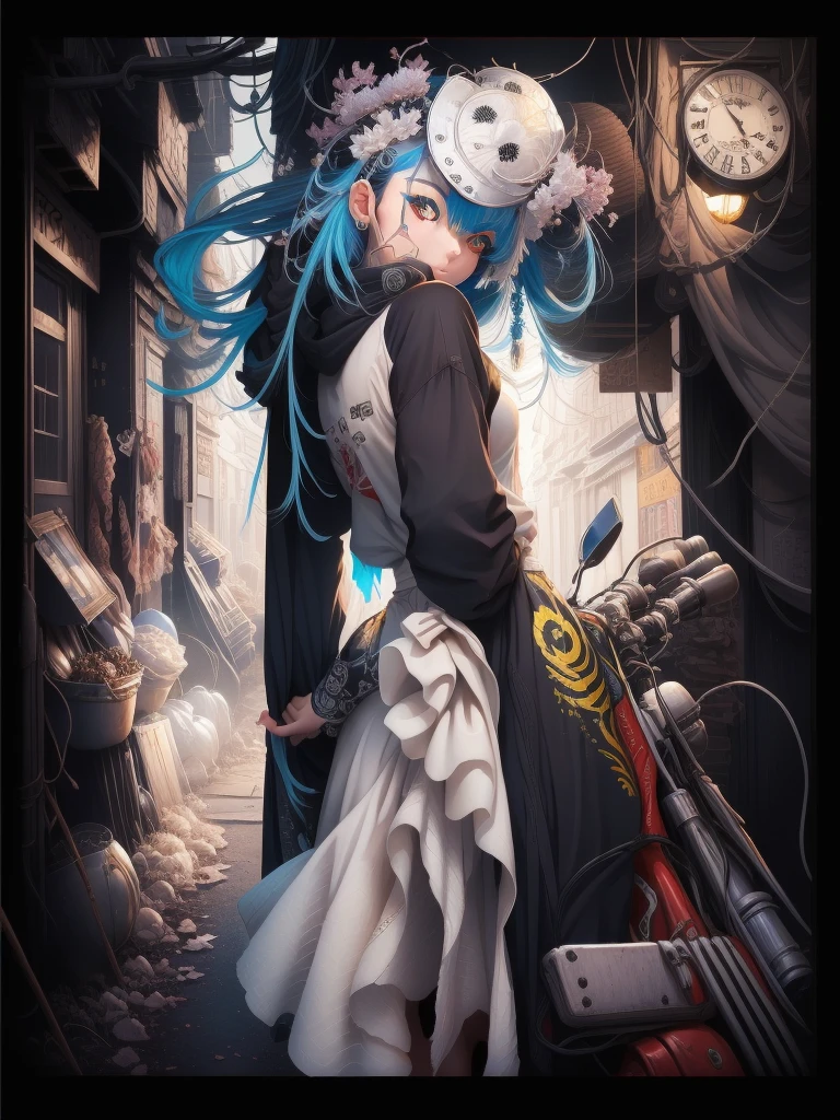 An anime girl with blue hair and a headpiece stands in front of a building, Anime Style 4k, everyone, by Yuumei, Anime style digital art, guweiz on pixiv artstation, Guweiz on ArtStation Pixiv, Gweiz-style artwork, Anime Art Wallpapers 8K, Digital Cyberpunk Anime Art, Oil painting