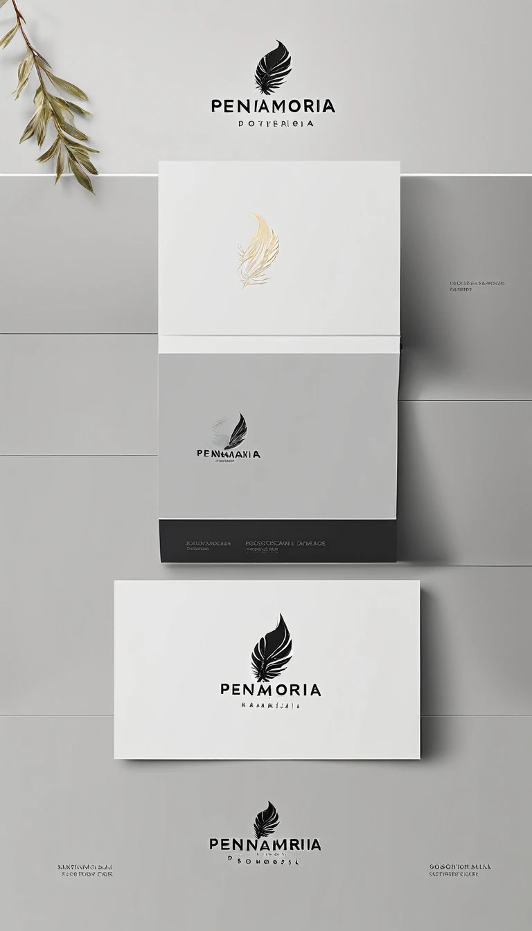 A minimal, modern, simple, cinematic logo design for the brand “Penamemoria". Create a modern, minimalistic, high-quality, logo of a bird feather