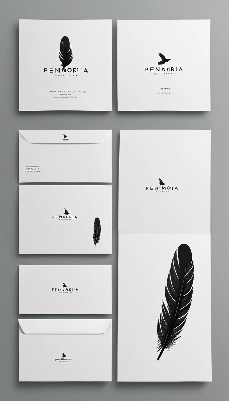 A minimal, modern, simple, cinematic logo design for the brand “Penamemoria". Create a modern, minimalistic, high-quality, logo of a bird feather