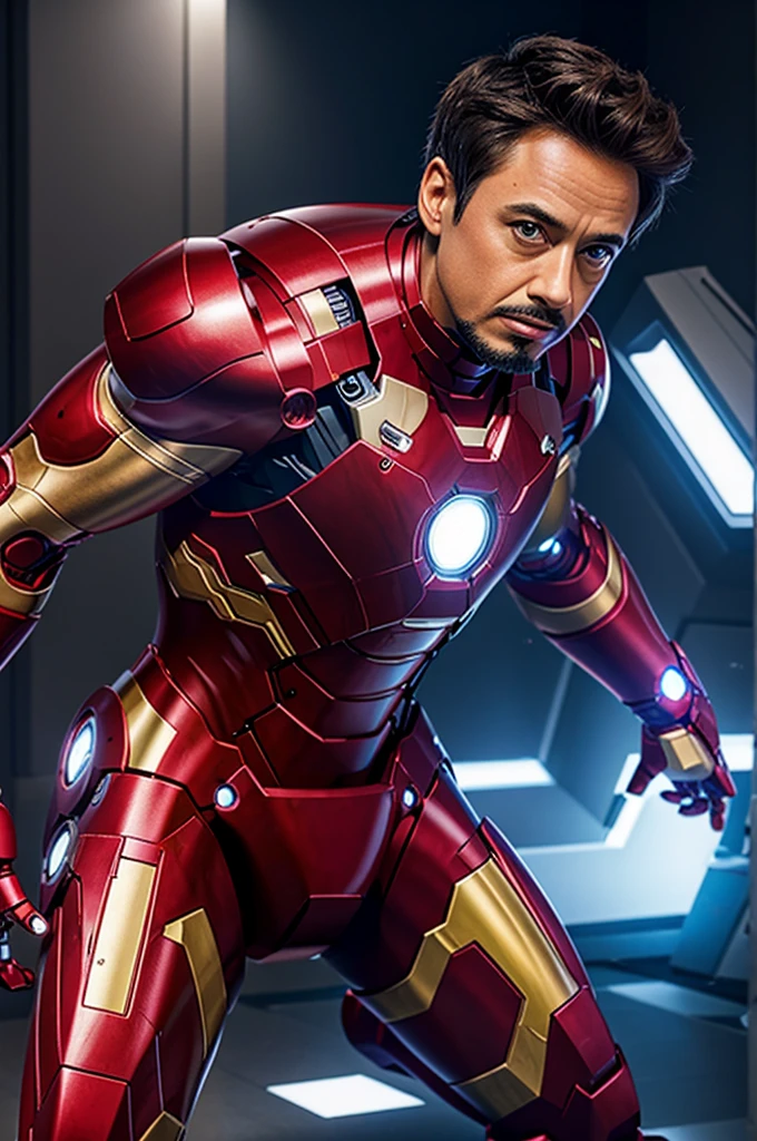 Create a cartoonish iron man dressed as a scientist
