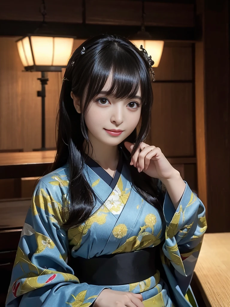 (Ultra-realistic) , (figure), (Increase the resolution), (8K), (Very detailed), (best figure), (Beautiful attention to detail), (Highest quality), (Super detailed), (masterpiece), (wallpaper), (Detailed face), alone,1 Girl, Looking at the audience, Black straight hair, Ample breasts, Subtle details, In the Dark, Deep Shadow, Modest, Pure Erotic Face Ace_v1, Smile, Japan Kimono Costumes, whole body, bamboo forest